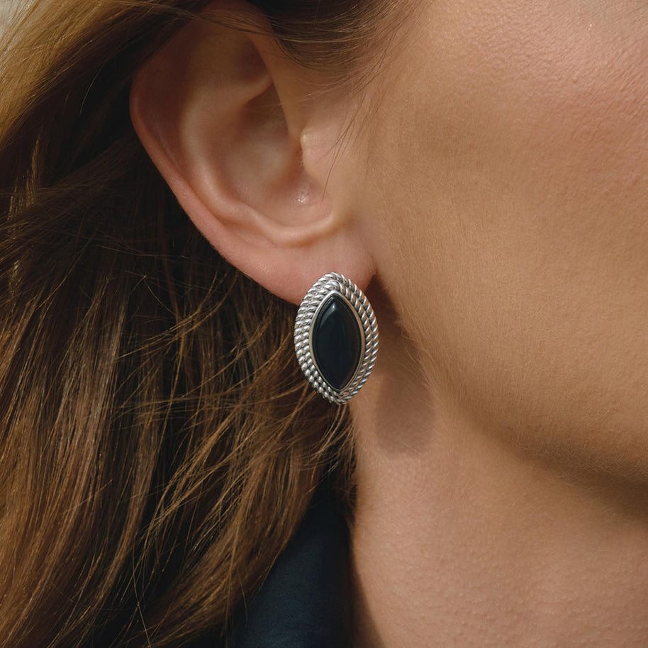 Black Enamel Earring | Stainless Steel Drop | Luxury Women's