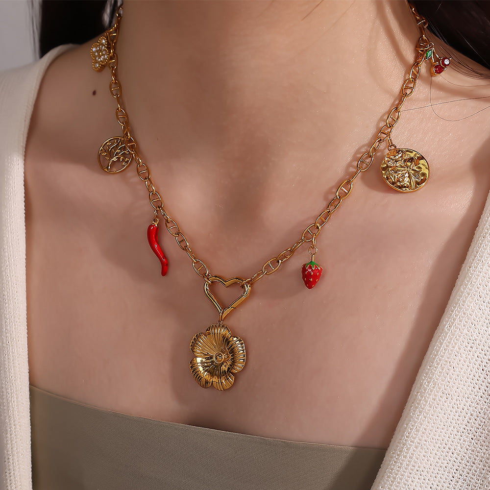 European Style Chili Pepper Pendant Steel 18K Gold JXPJ385-399