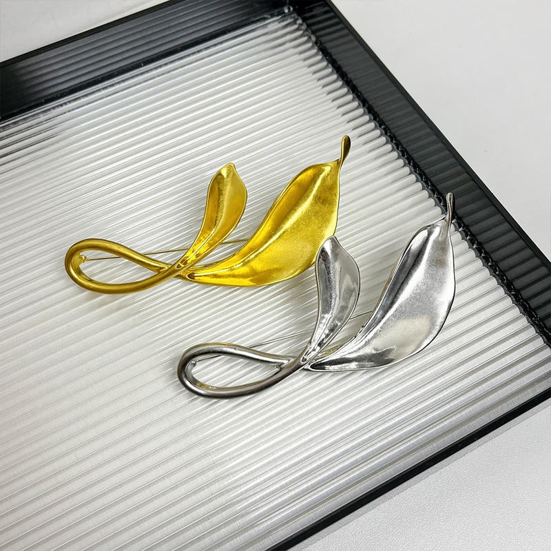 Matte Folded Leaf Brooch | Minimalist Lapel Pin for Tops