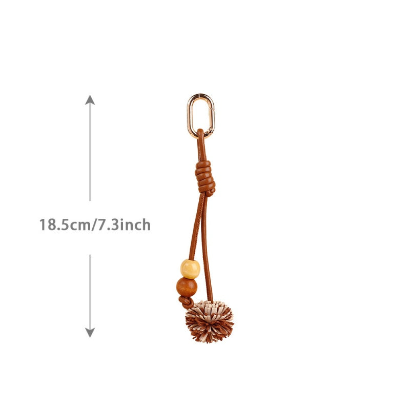 Two-Tone Leather Keychain | Braided Ball Charm for Bag & Car