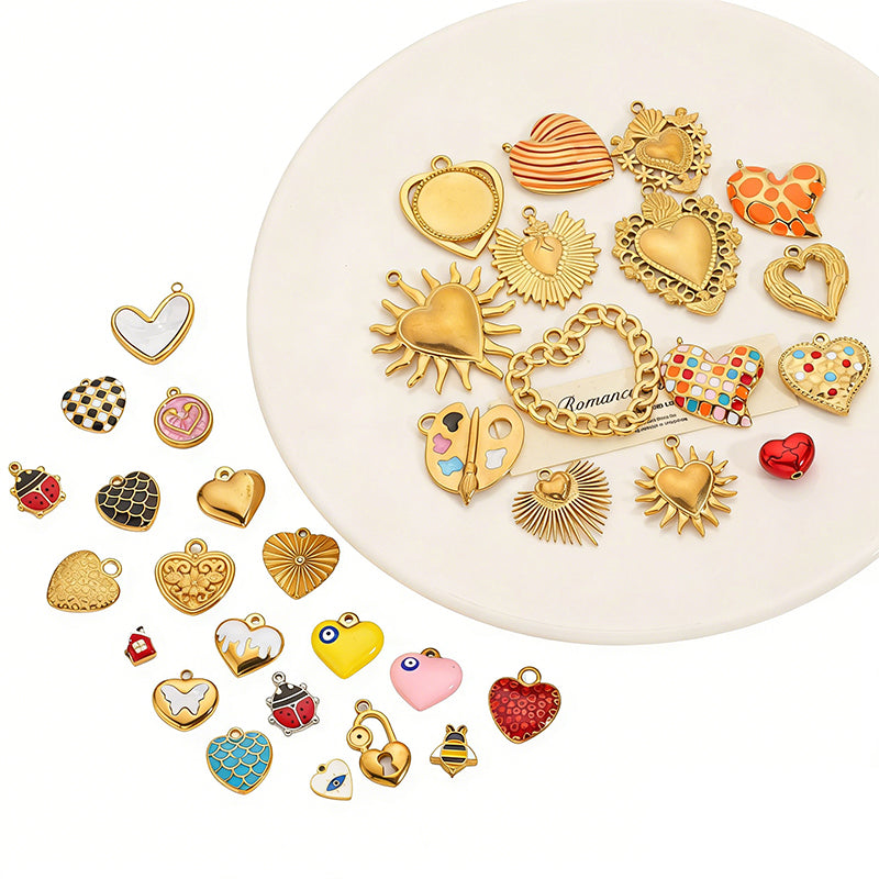 DIY Heart Bug Sun Charm Steel 18K Gold Plated JXCY1631-2406
