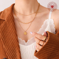 Disc Pendant Triple Layer Chain Necklace JMP758