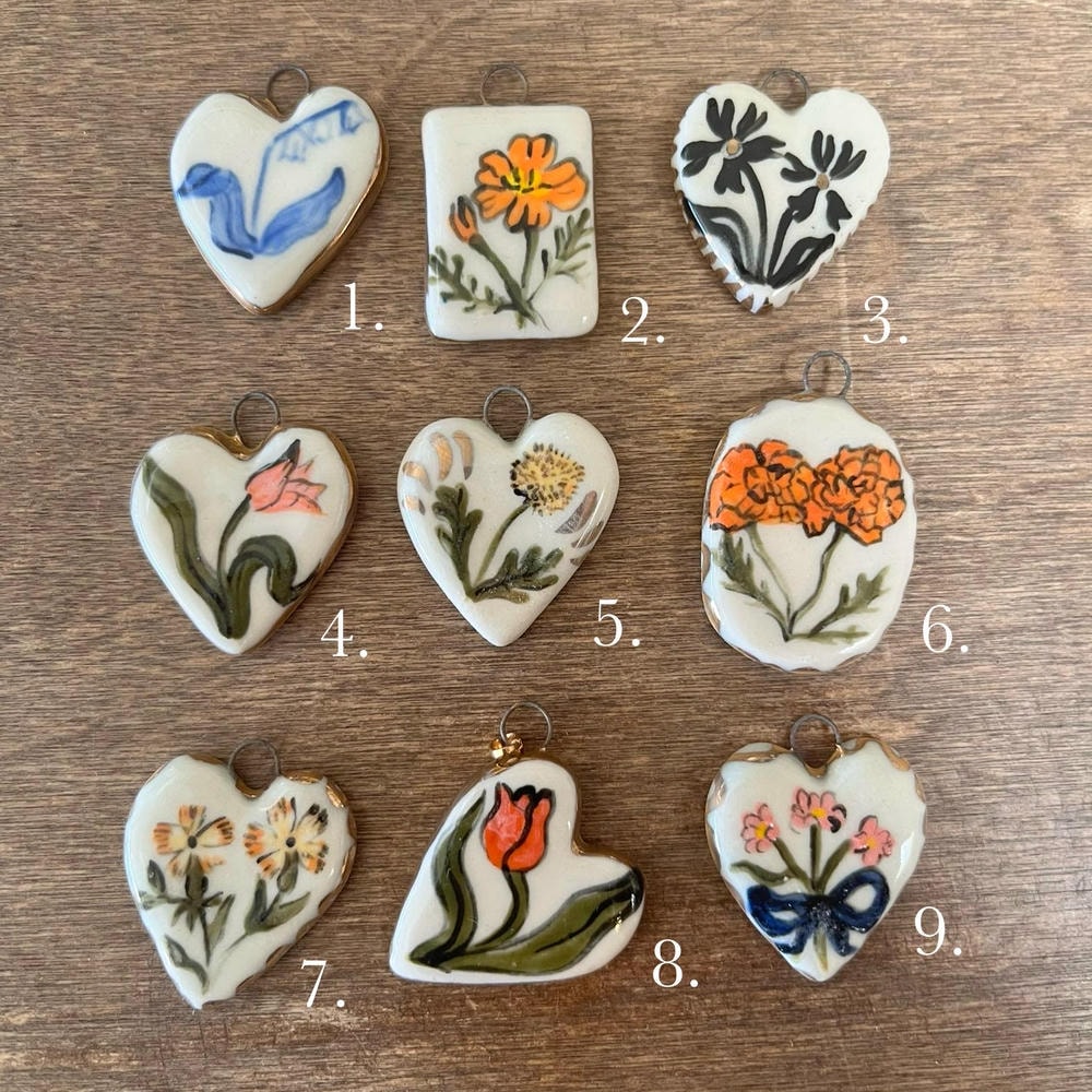 DIY Flower Grass Pendant Heart Print Colorful Charm JX252601S