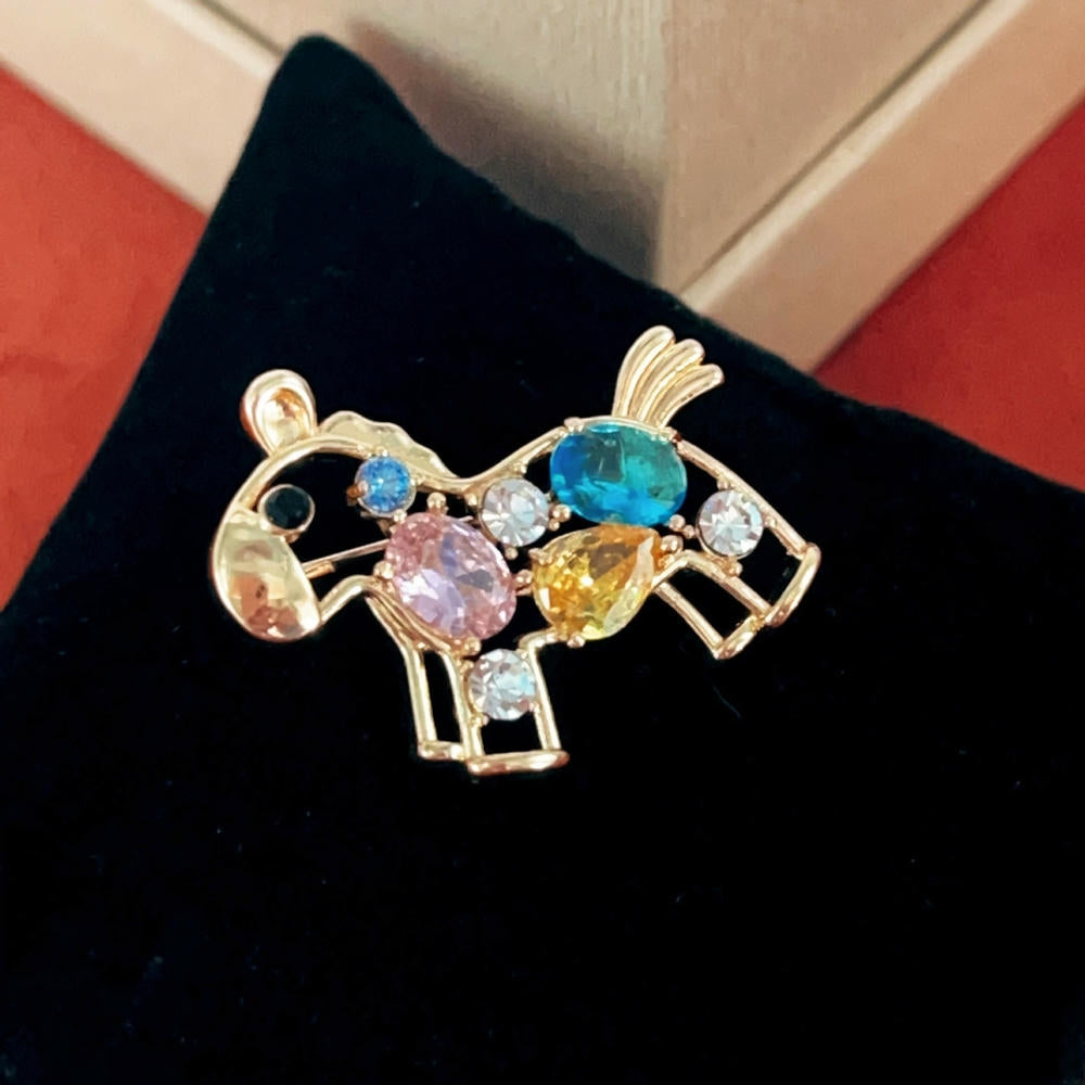 Horse Zodiac Brooch | Crystal Animal Pin | Western Fashion