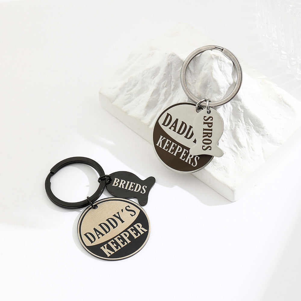 Dad Keychain | Fish Round Pendant | Titanium Steel Gift
