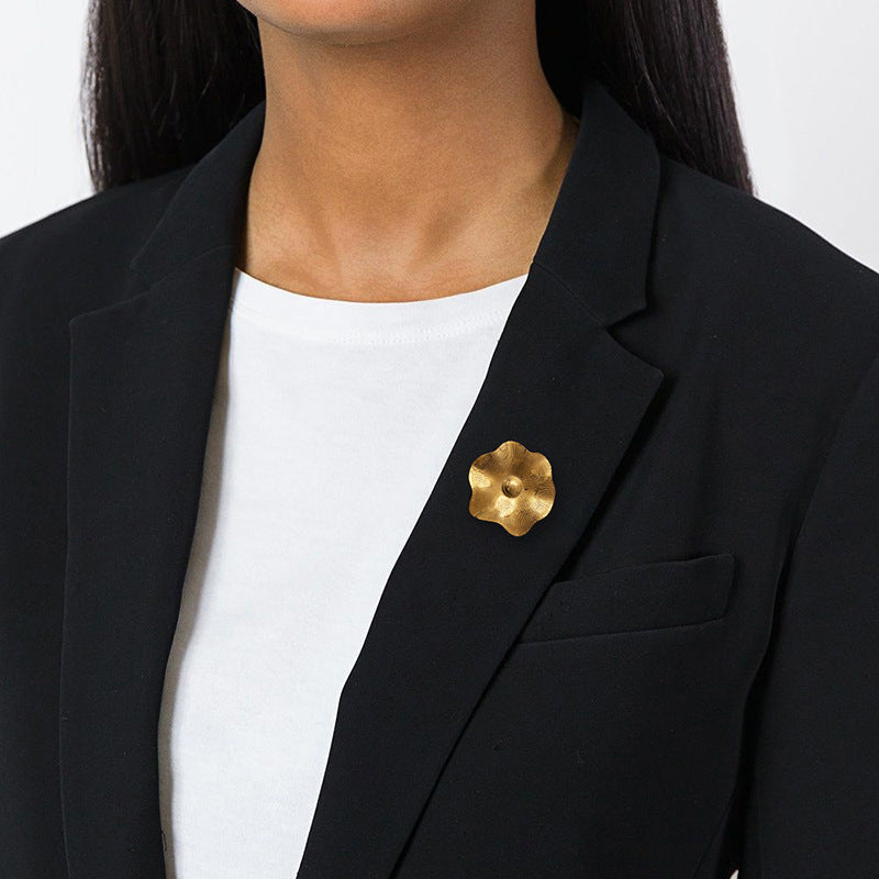 Textured Floral Brooch | Stainless Steel Minimalist Suit Pin