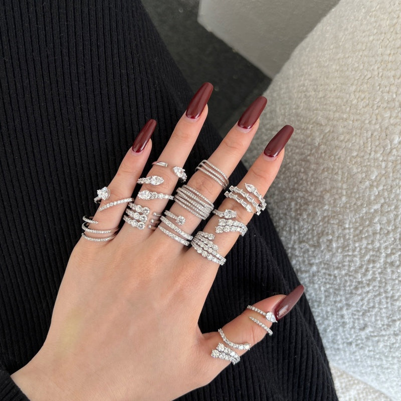 Pear CZ Iced Out Spiral Ring JDY120955