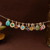 Adjustable Chain 12 Birthstones Pendant 18K Gold JX010405GK