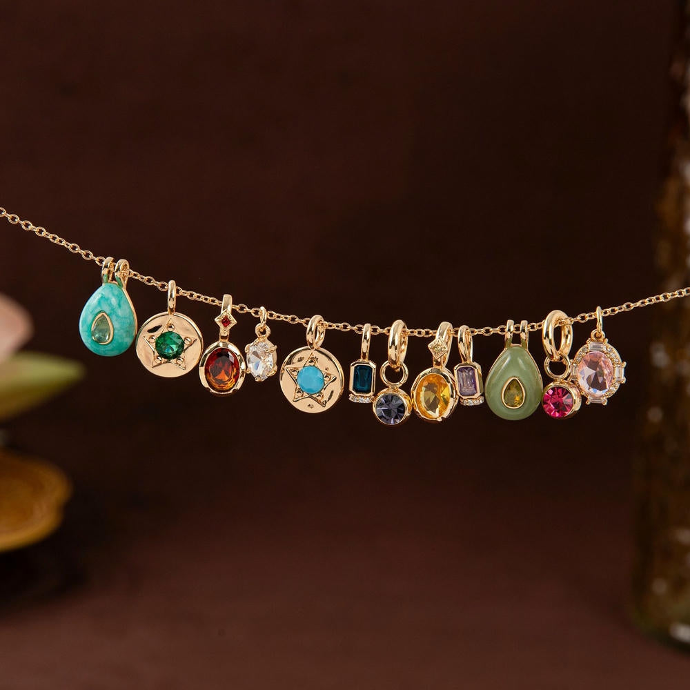 Adjustable Chain 12 Birthstones Pendant 18K Gold JX010405GK
