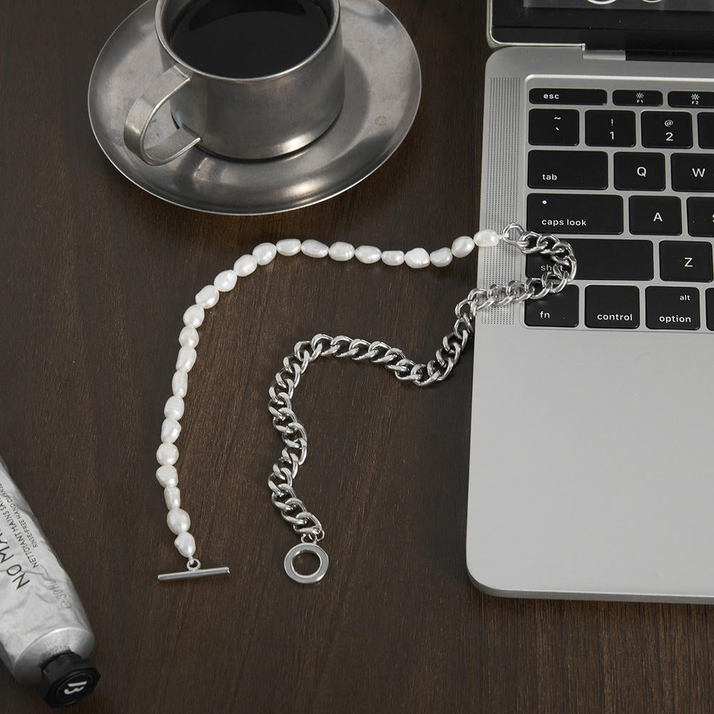 Pearl Necklace | Long Layered Chain | Stainless Steel