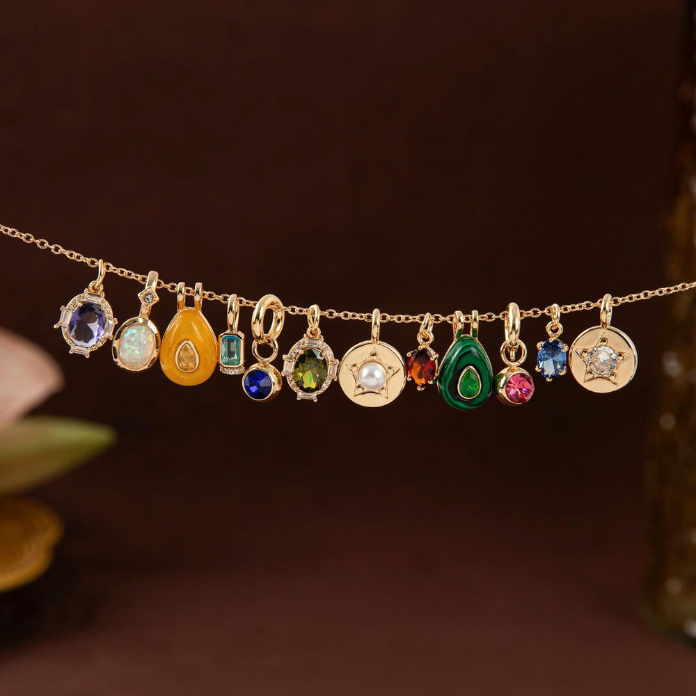 12 Birthstones Charm Adjustable Chain Stainless Steel