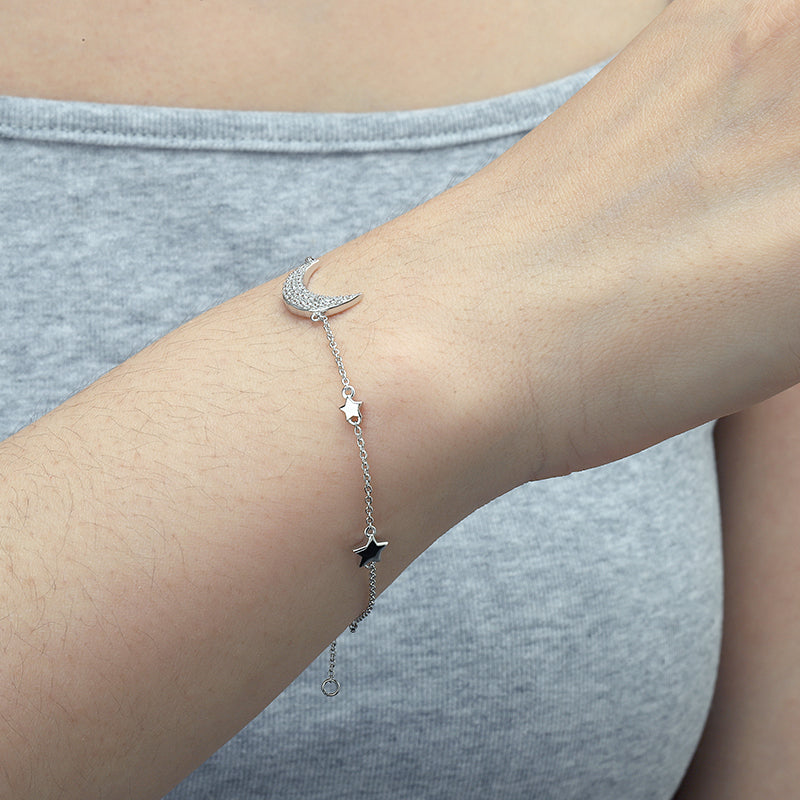 Sterling Silver Moon And Star Bracelet