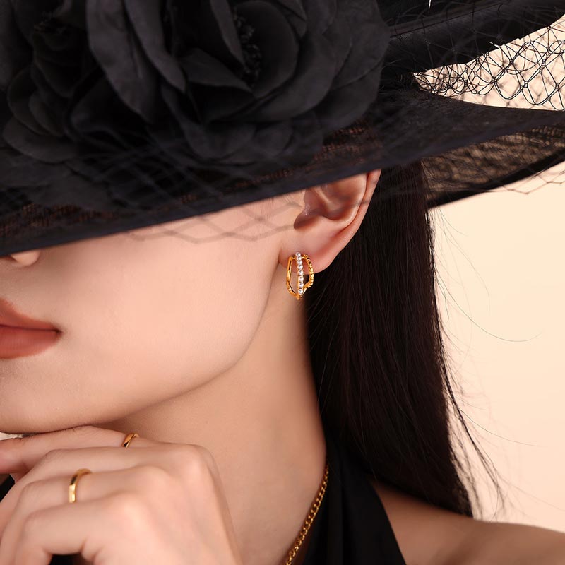 Row Pearl Hoop Earring