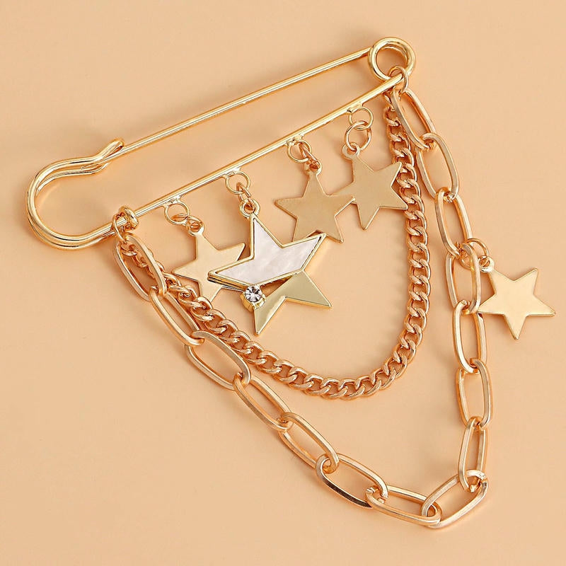 Punk Star Brooch | Festival Long Fringe Geometric Drop Pin