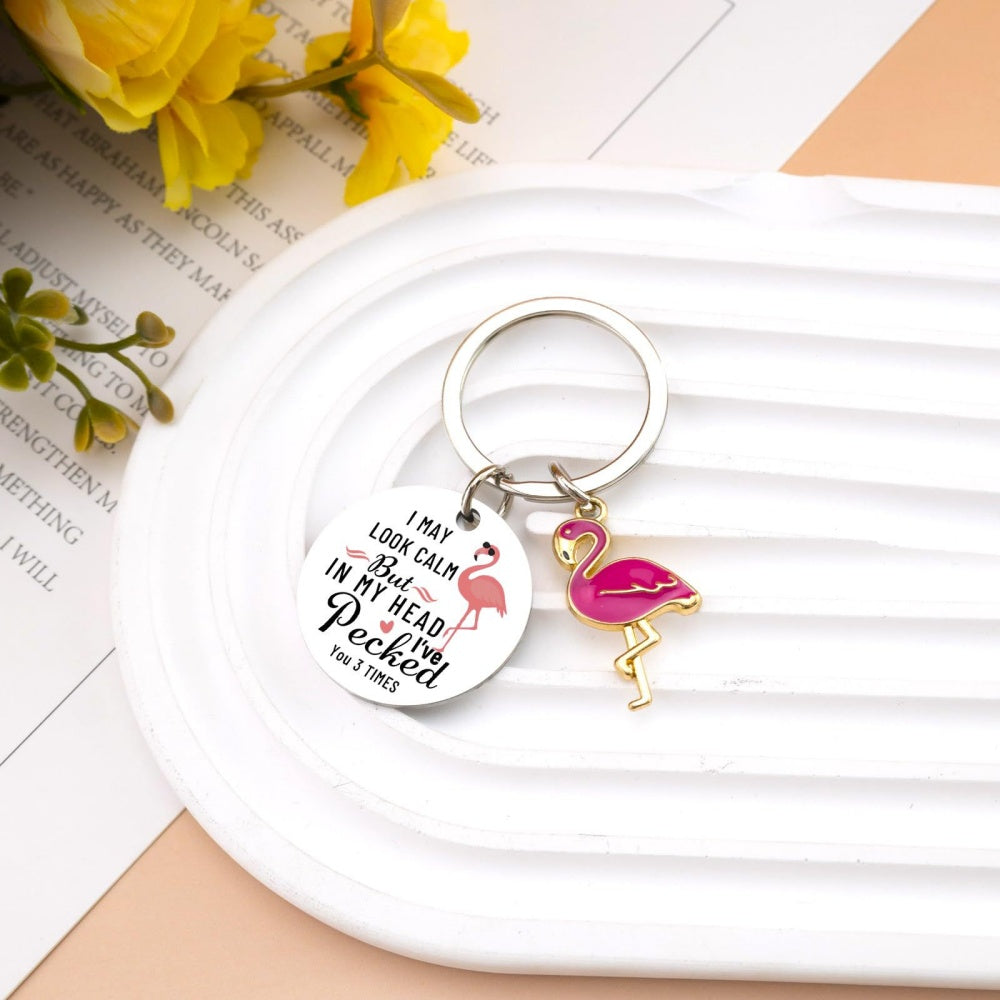 Flamingo Keychain | Enamel Round | Christmas Gift