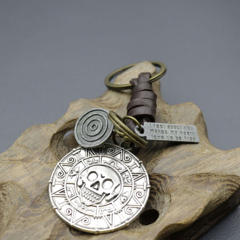 Skull Card Keychain | Braided Leather Vintage Accessory