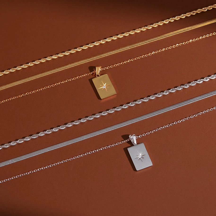Eight-Point Star Necklace | Layered Chain | Stainless Steel