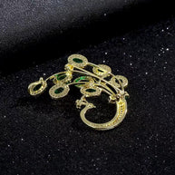 Peacock Brooch | French Green Crystal Pin | Vintage Luxury