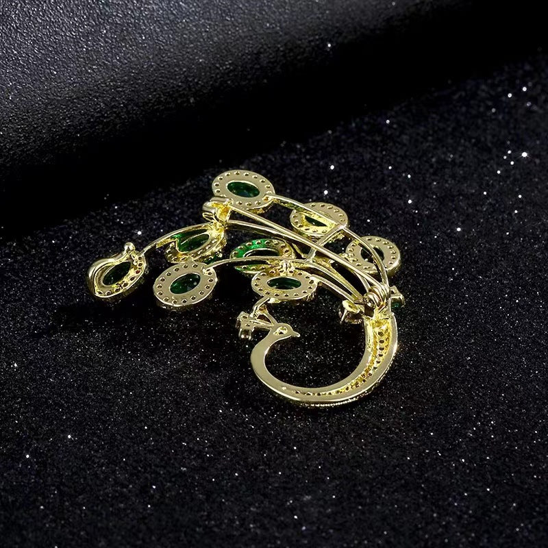 Peacock Brooch | French Green Crystal Pin | Vintage Luxury