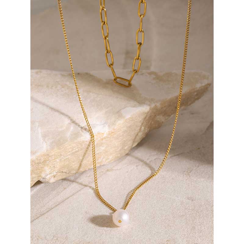 Paperclip Pearl 2 Layer Necklace
