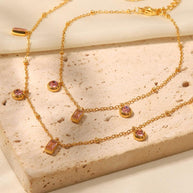 Pink Stone Spheres Chain Bracelet
