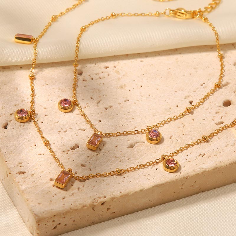 Pink Stone Spheres Chain Bracelet