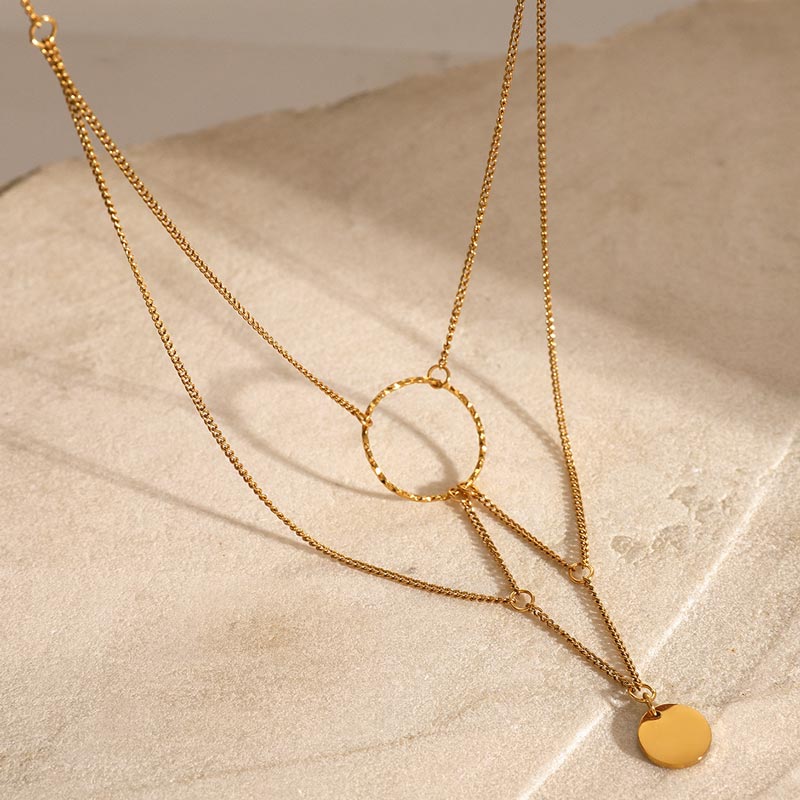 Two Layer Disc Pendant Necklace