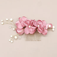 Red Floral Bridal Hair Comb | Pearl Wedding Hair Accessory