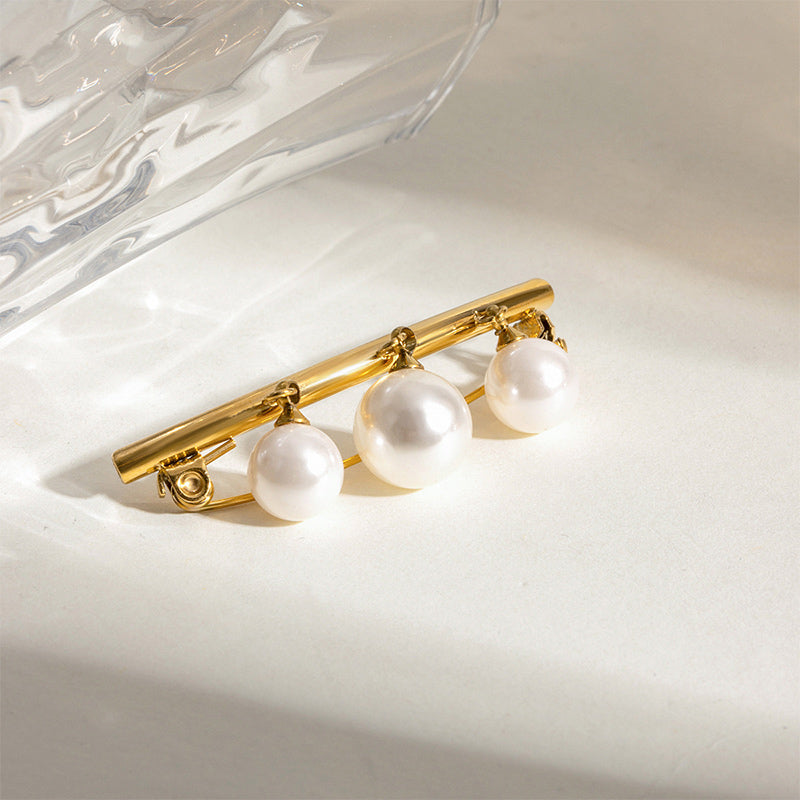 Pearl Pendant Brooch | Minimalist Adjustable Bar Pin Women
