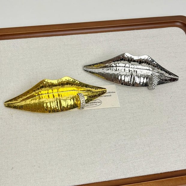 Textured Lip Brooch | Rhinestone Statement Pin for Blazers