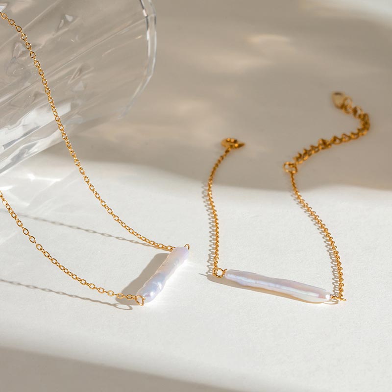 Pearl Bar Necklace Gold Plated