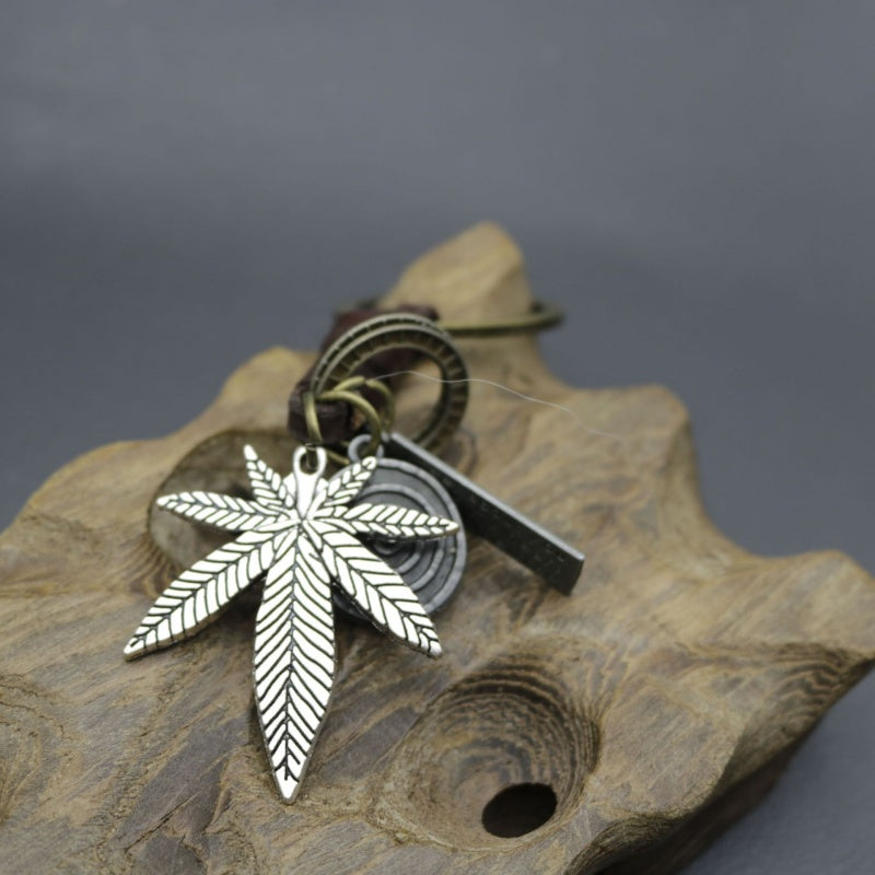 Antique Copper Leaf Keychain | Braided Leather Accessory