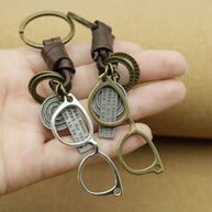 Vintage Eyeglasses Keychain | Braided Leather Novelty Key Fob