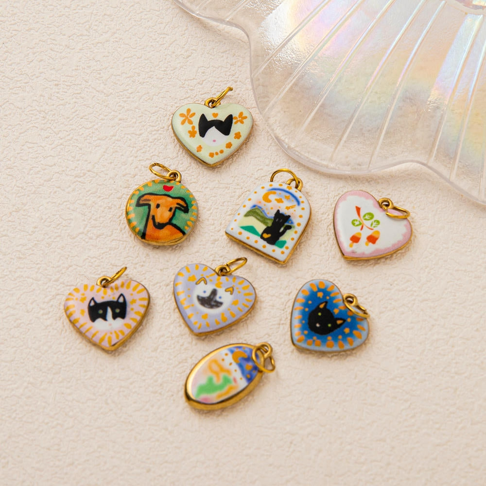 Heart Series Enamel Charm Stainless Steel Colorful DIY