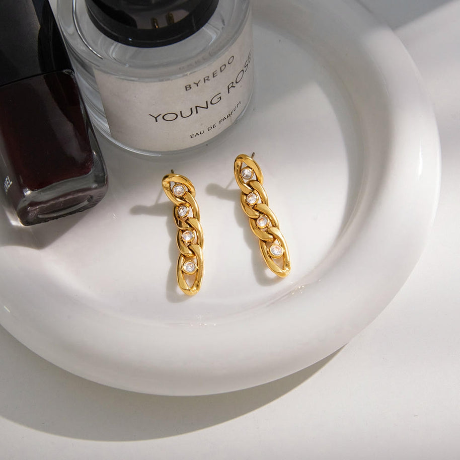 Zircon Fringe Hoops | Drop Earrings | Stainless Steel Luxury
