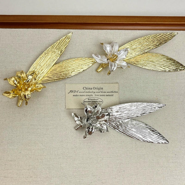 Oversized Iris Brooch | Metal Leaf Statement Pin for Coats