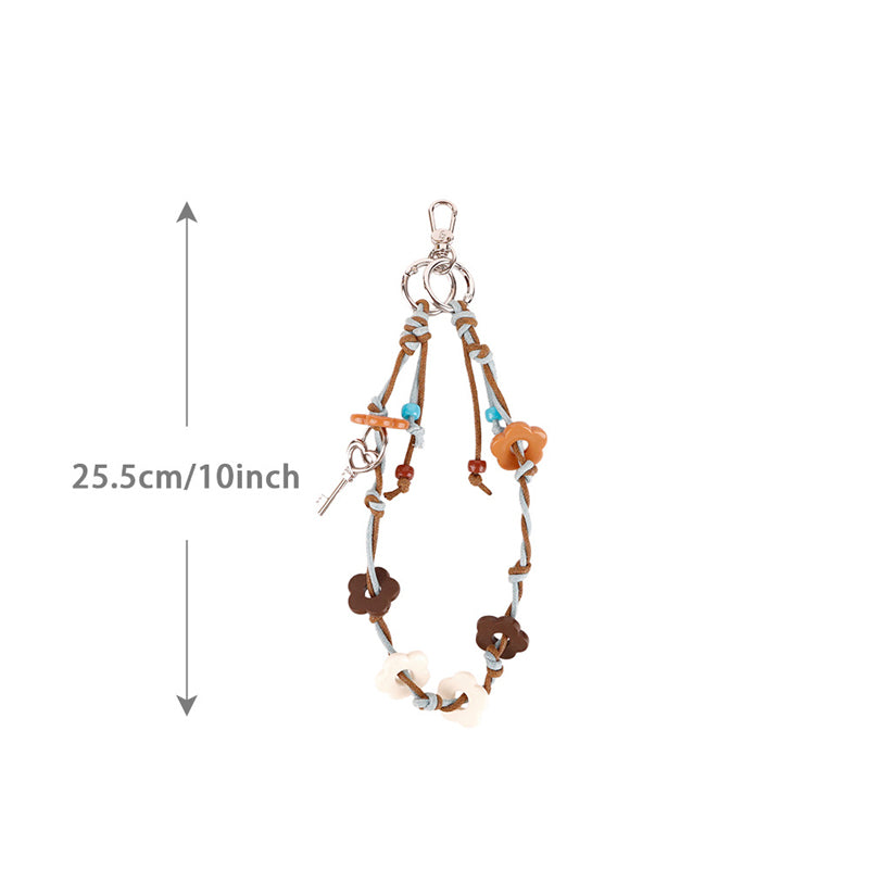 Korean Retro Keychain |  Braided Beaded Strap Floral Charm
