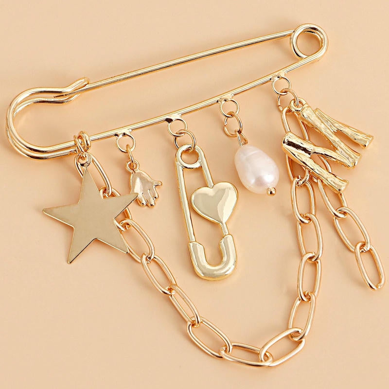 Ins Star & Monogram Brooch | Metal Tassel Drop Lapel Pin