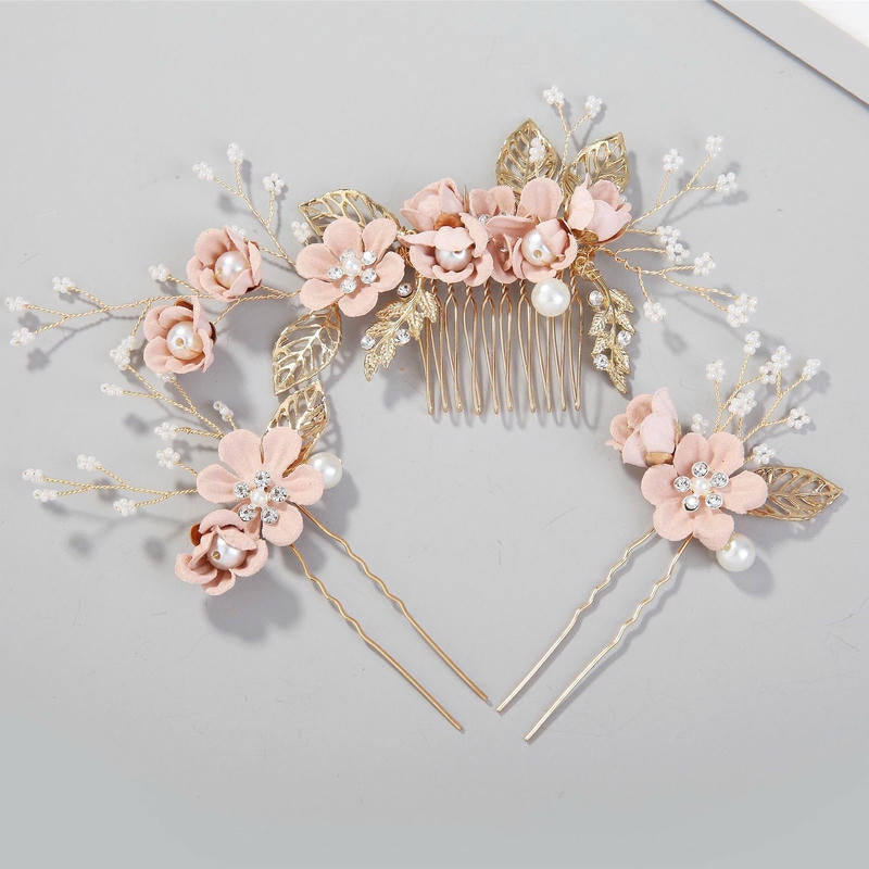 Floral Bridal Hair Comb | Boho Wedding Hairpiece with Pearl