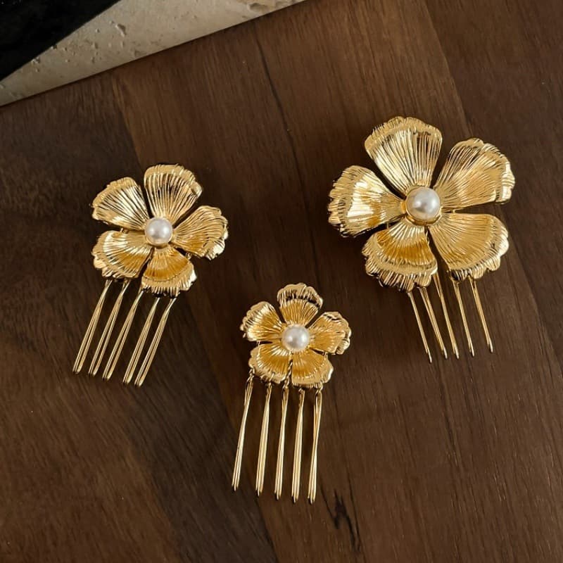 French Retro Pearl Flower Hair Comb JJMFZ-377