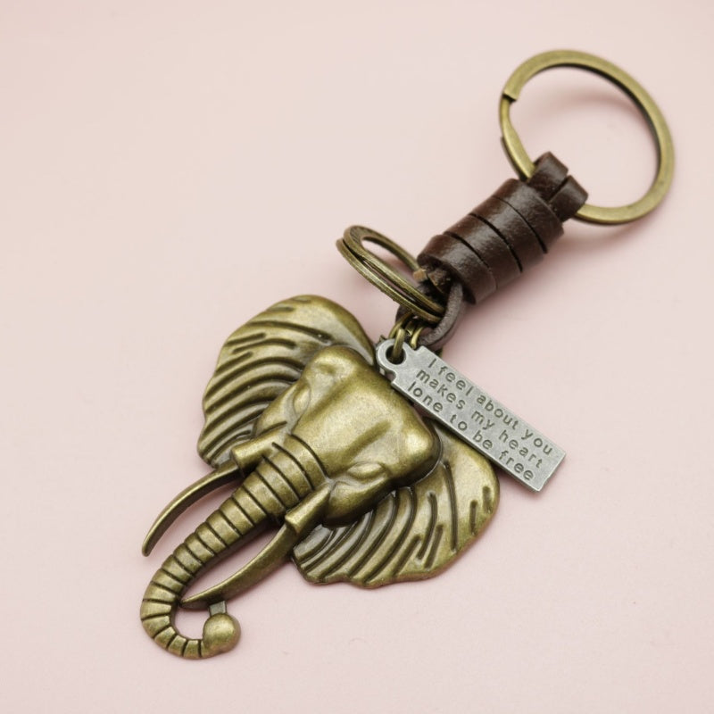 Vintage Elephant Keychain | Braided Leather Mens Gift