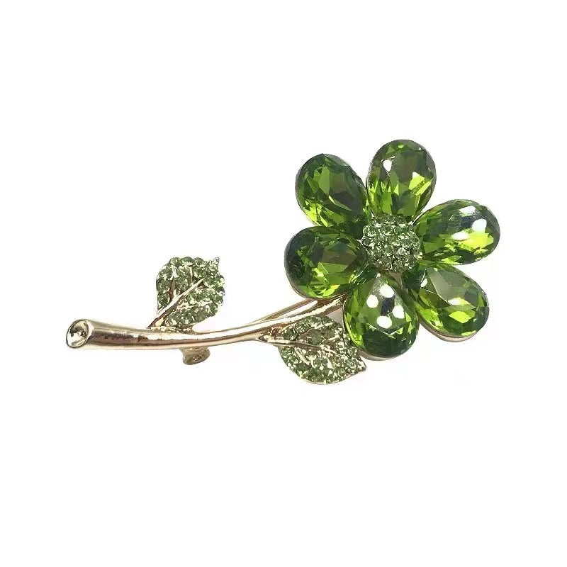 Emerald Flower Brooch | Green Crystal Pin | Women's Blazer