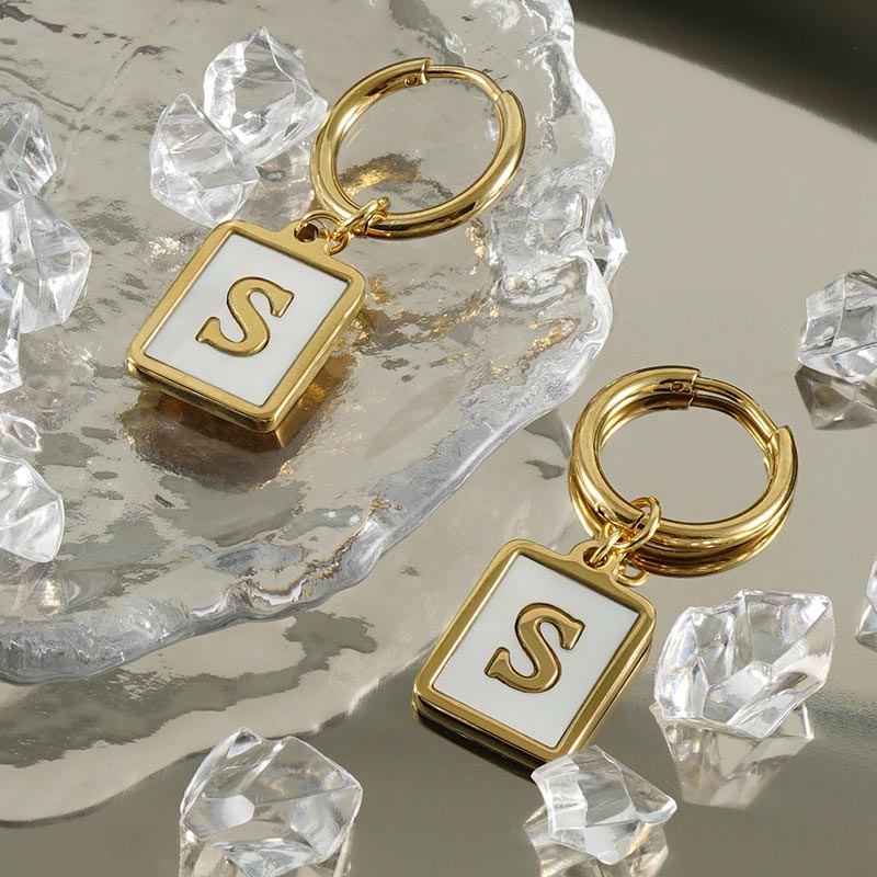 Square Initial Hoop Earring