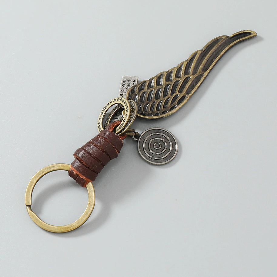 Wing Pendant Keychain | Handmade Vintage Braid Leather