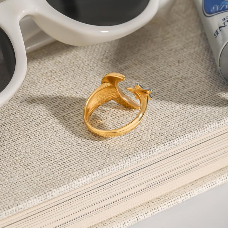 Moon And Star Open Ring