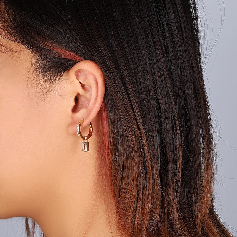 CZ Hoop Earring Baguette Charm