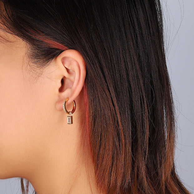 CZ Hoop Earring Baguette Charm
