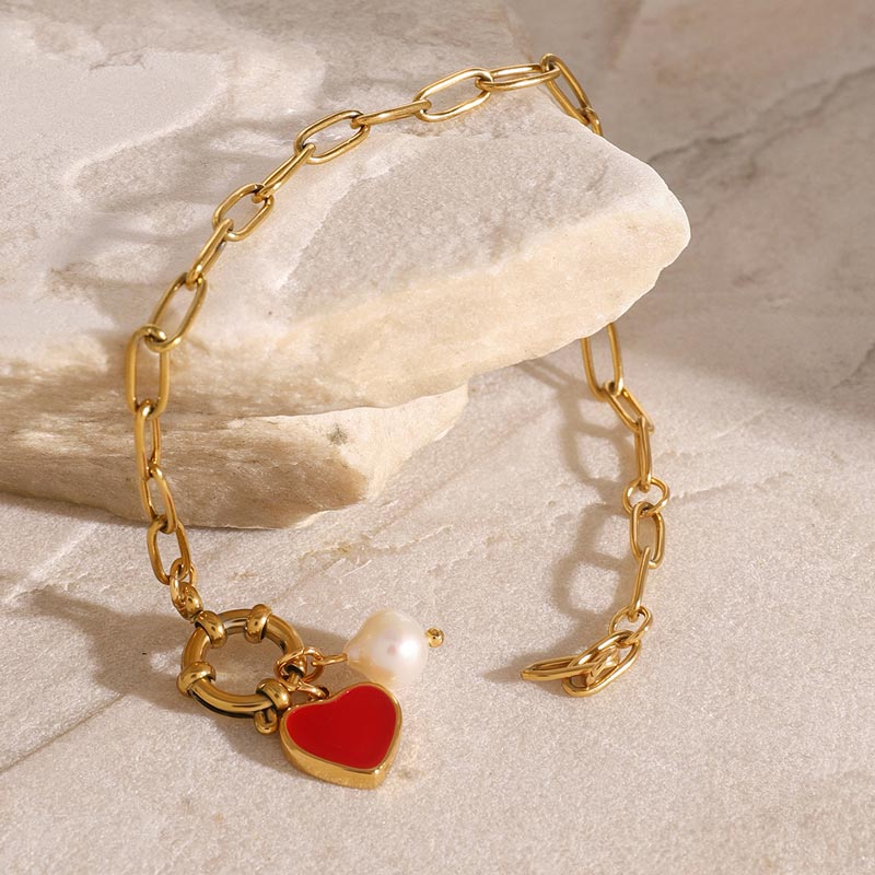 Enamel Heart Paperclip Bracelet