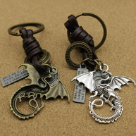 Bronze Dragon Keychain | Braided Leather Alloy Key Fob