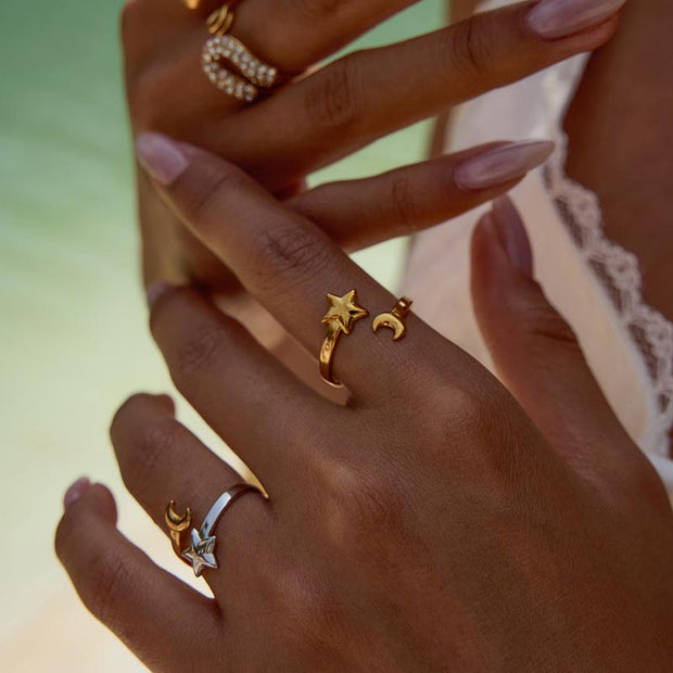 Moon And Star Open Ring Band